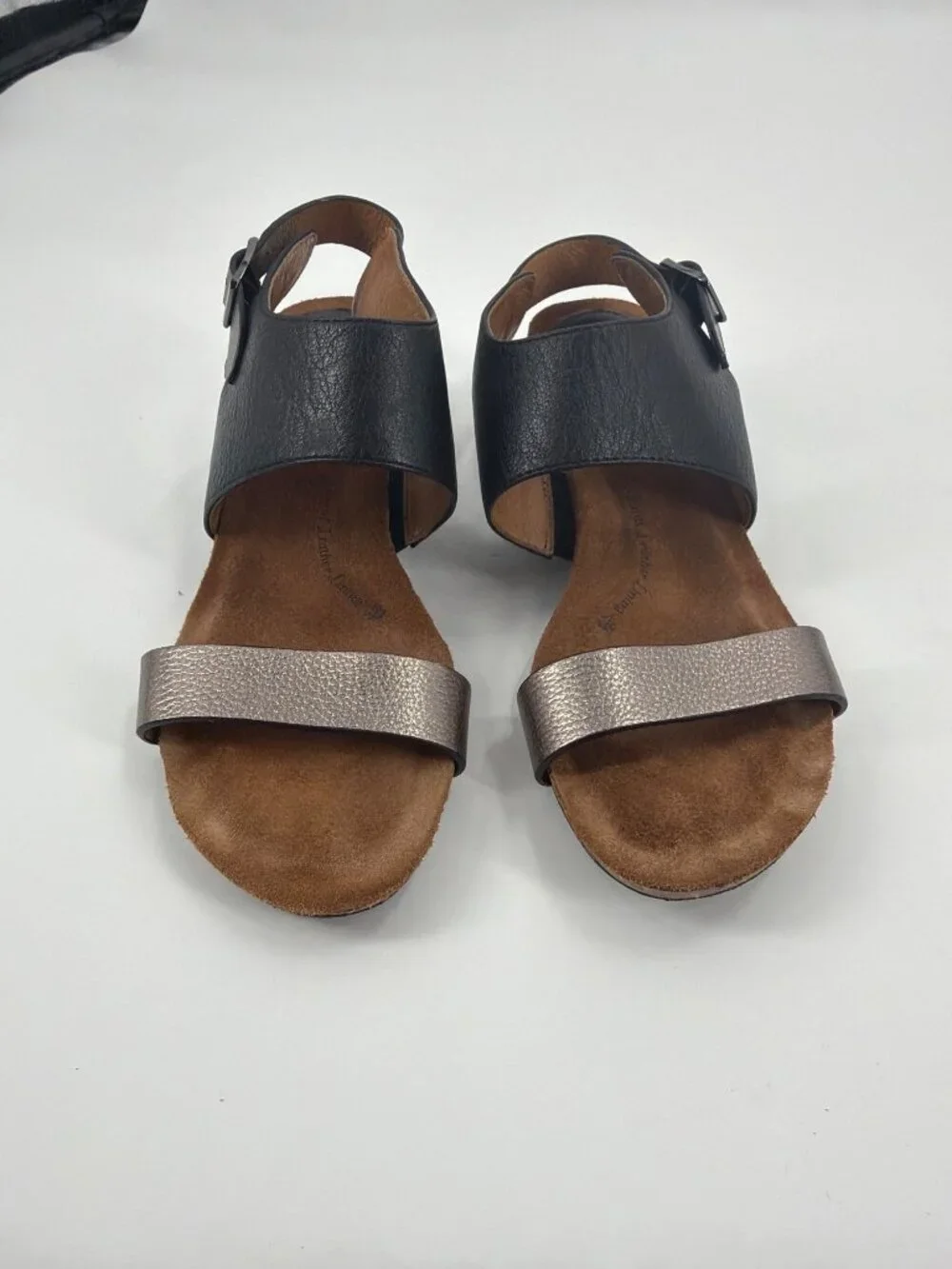 Söfft Vanita Open-Toe Sandals Leather Womens Size 8M Black Silver Wedge Boho